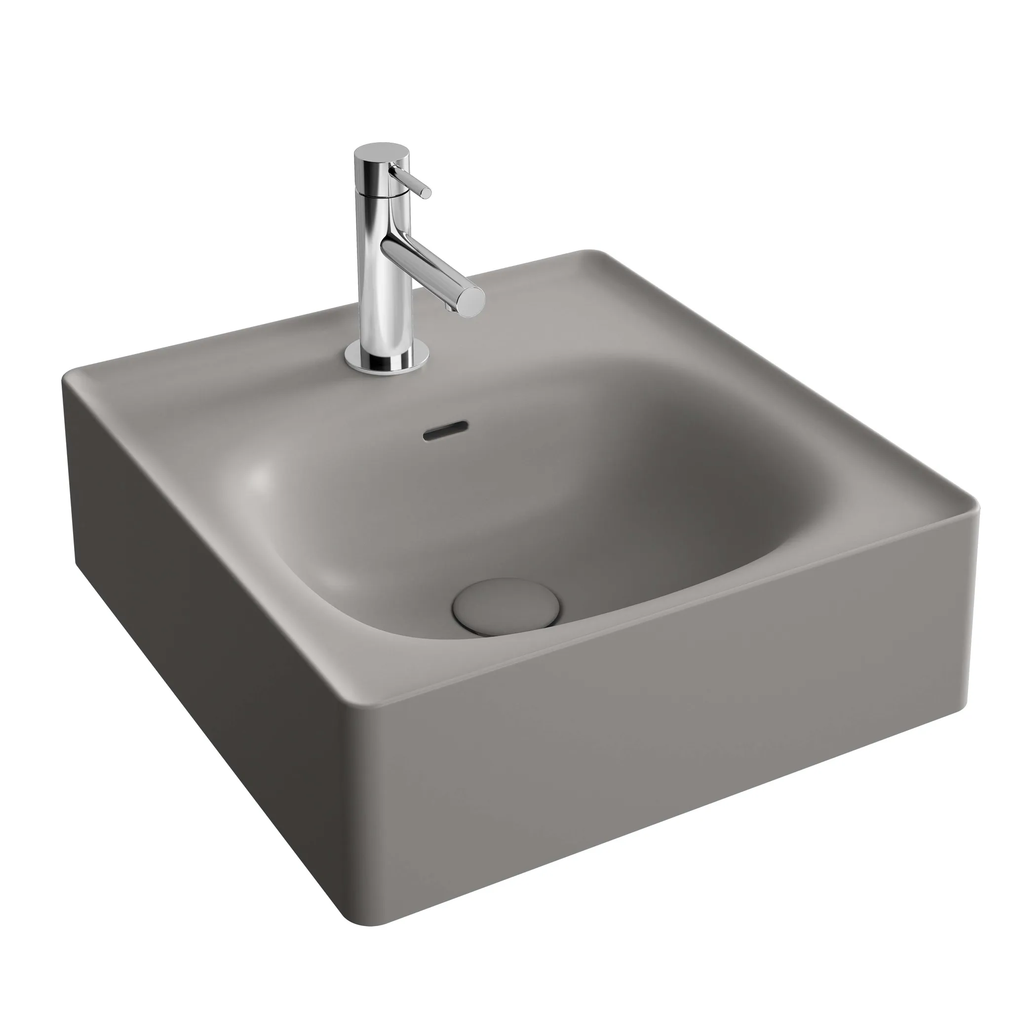 Equal Handwaschbecken 43 cm mit Hahnlochbank mit Hahnloch mit Überlaufschlitz Steingrau Matt mit Oberflächenveredelung Clean