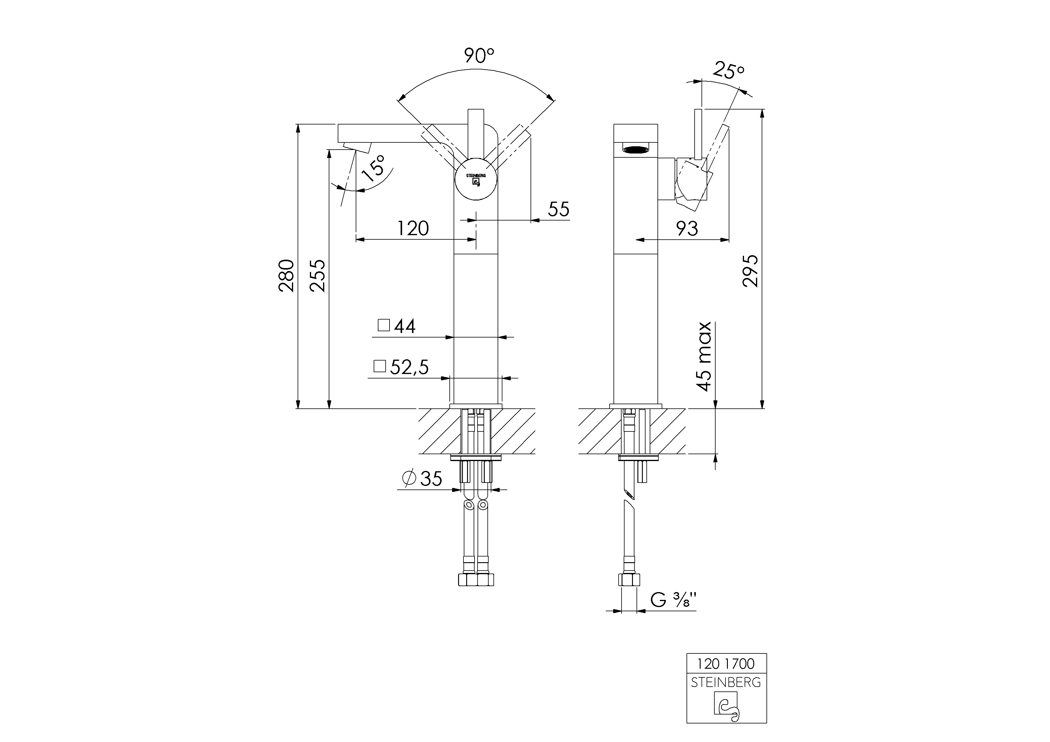 Serie 120 Waschtischarmatur Auslauflänge 12,0 cm, Höhe 25,5 cm, ohne Ablaufgarnitur und ohne Zugstangenset Serie 120 Waschtischarmatur Auslauflänge 12,0 cm, Höhe 25,5 cm, ohne Ablaufgarnitur und ohne Zugstangenset