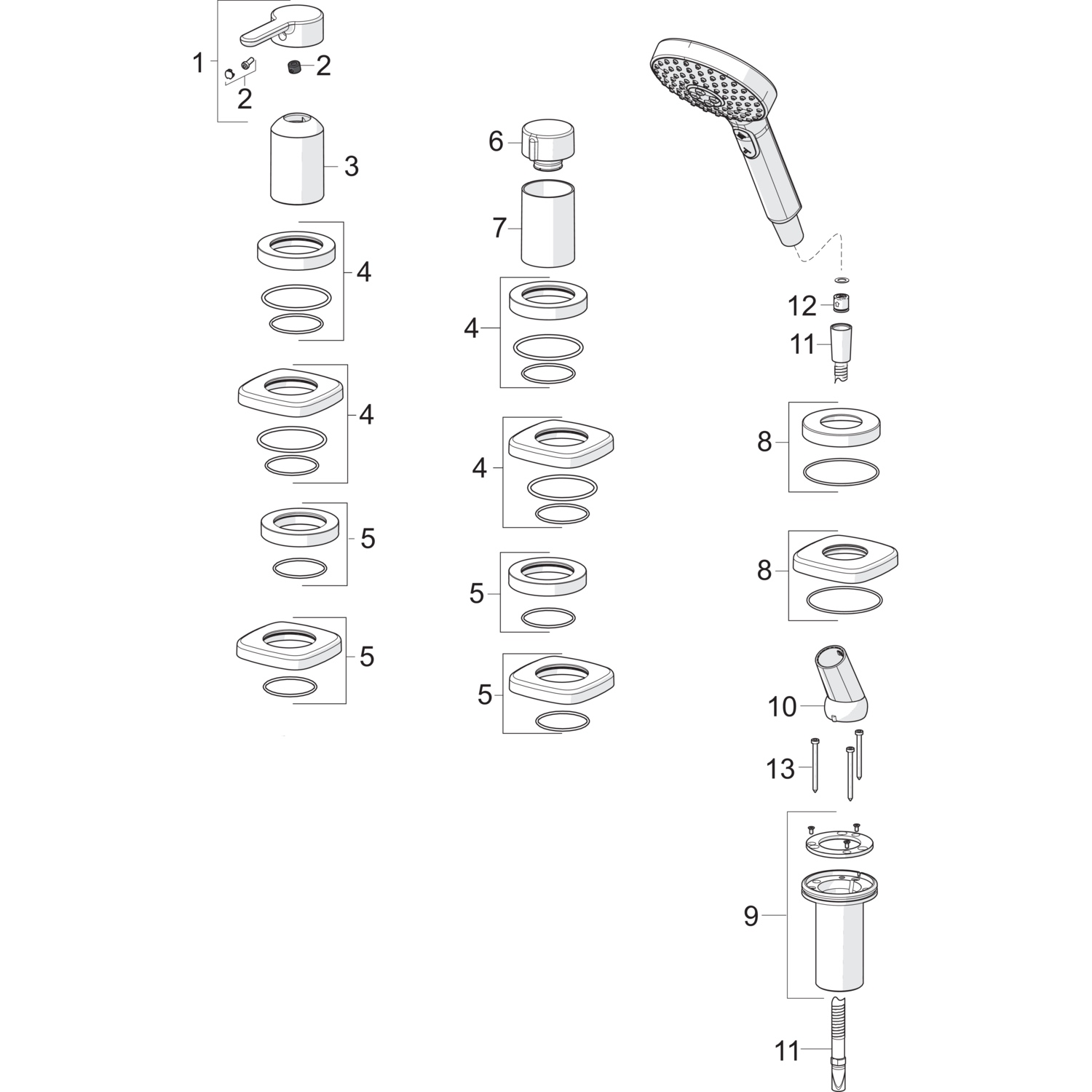 HA Einhebelmischer Fertigmontageset für Wanne/Brause HANSADESIGNO Style 5325 Rosette rund 3-strahlig Chrom