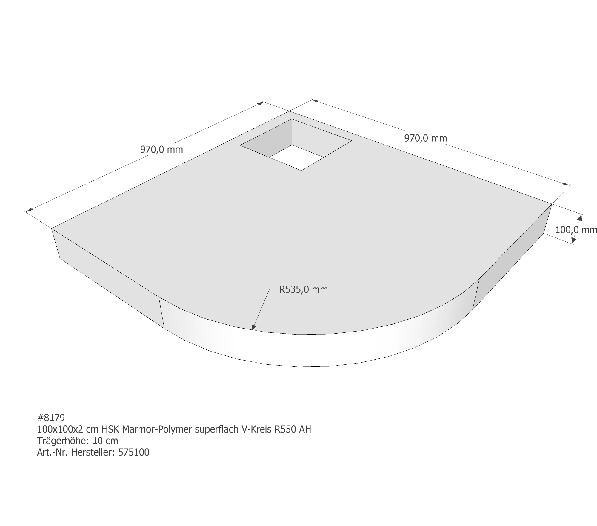 Duschwannenträger passend für HSK Marmor-Polymer superflach 100 × 100 × 2 cm