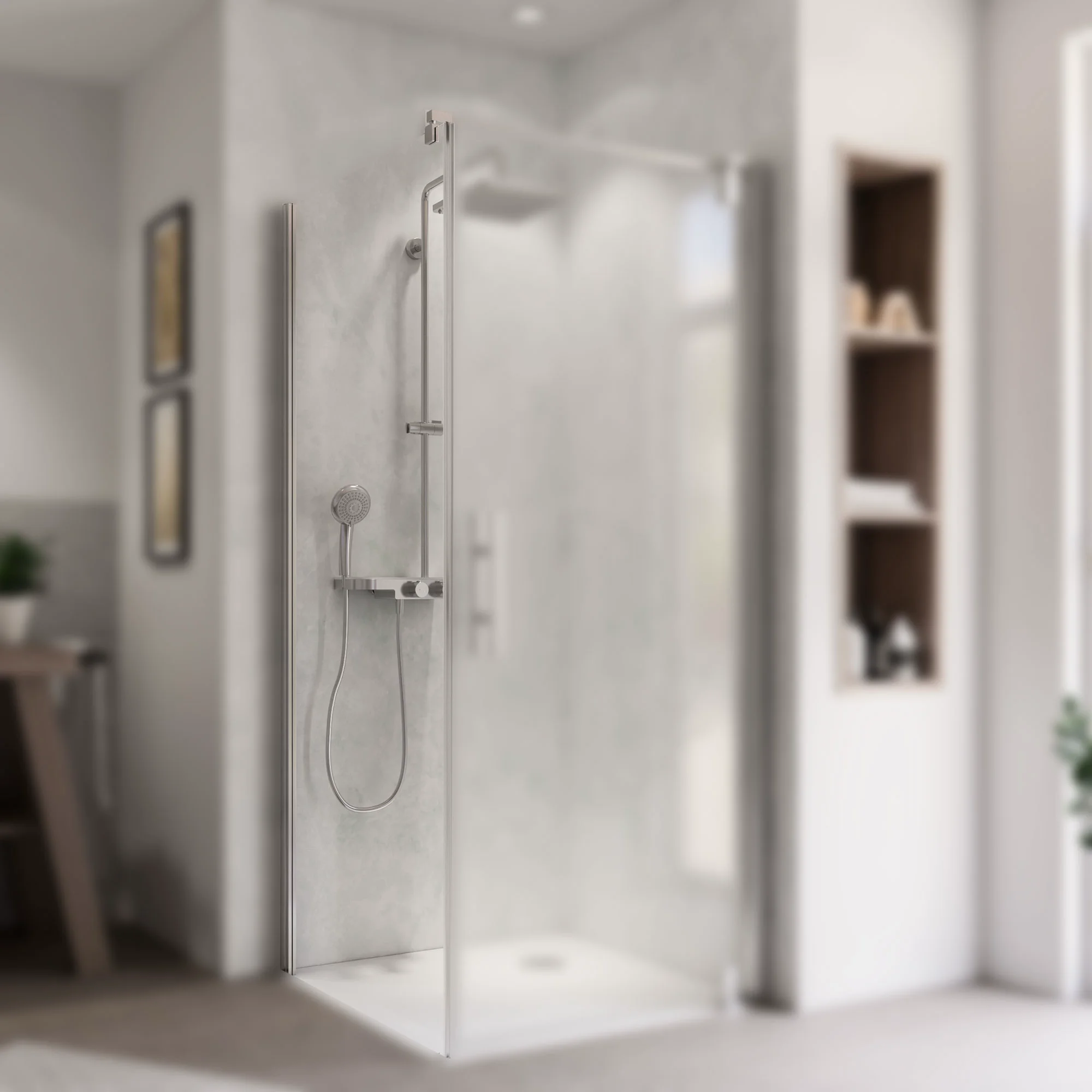 Breuer QUICK 72 Europa Design Seitenwand Anschlag links, alu chromeffekt, 900 mm, 8 mm Sicherheitsglas mit CER+ Glasbeschichtung