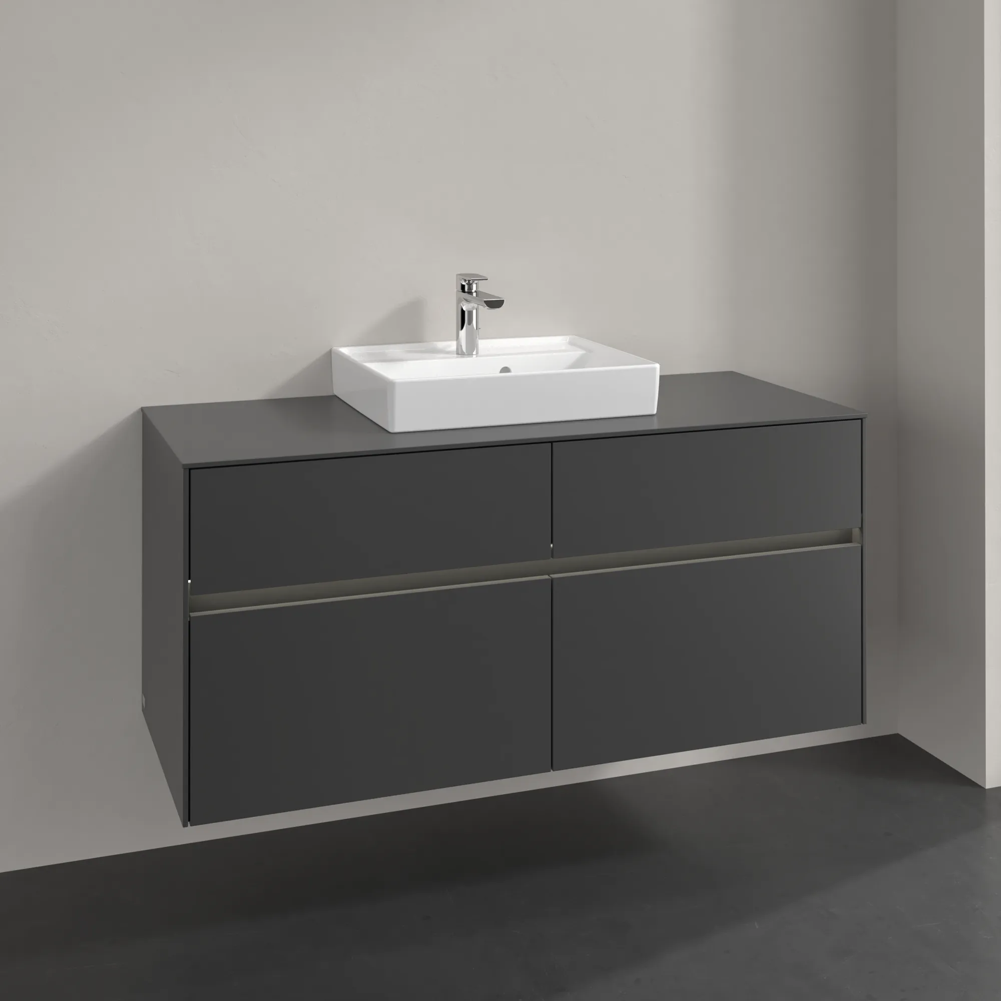 Villeroy & Boch Waschtischunterschrank „Collaro“ 1200 × 548 × 500 mm Graphite, mit Beleuchtung, für Becken mittig Villeroy & Boch Waschtischunterschrank „Collaro“ 1200 × 548 × 500 mm Graphite, mit Beleuchtung, für Becken mittig