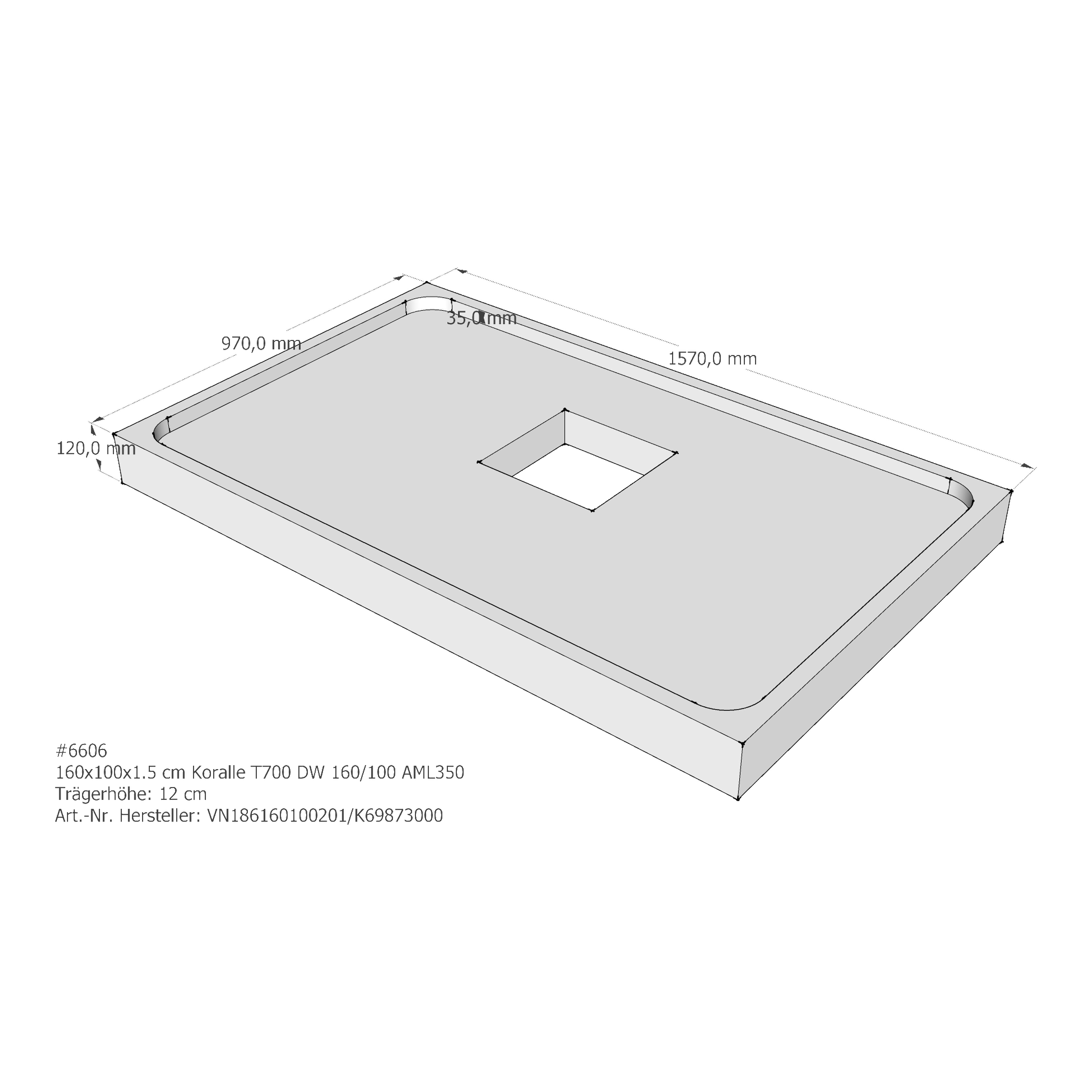 Duschwannenträger Koralle T700 DW 160/100 160x100x1,5 cm AML350