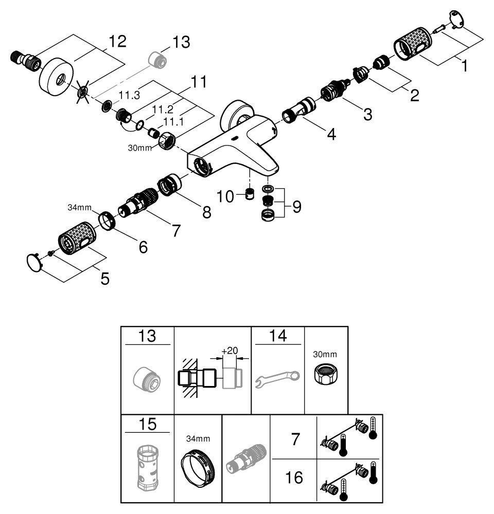 Grohe Grohtherm 1000 Performance Thermostat-Wannenbatterie Wandmontage chrom Grohe Grohtherm 1000 Performance Thermostat-Wannenbatterie Wandmontage chrom