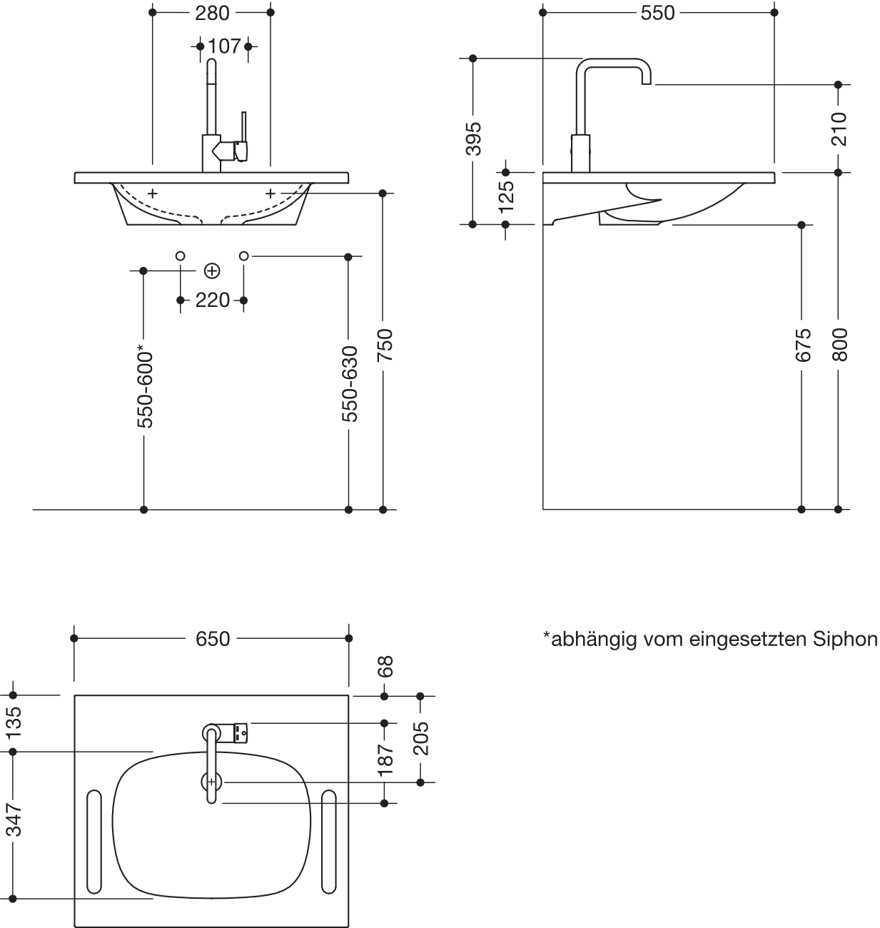 Set-Waschtisch und Armatur 65 × 55 × 12,5 cm