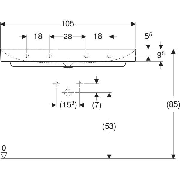 Wandwaschtisch „One“, rechteckig, Hahnlochposition mittig 105 × 48 cm mit KeraTect® Wandwaschtisch „One“, rechteckig, Hahnlochposition mittig 105 × 48 cm mit KeraTect®