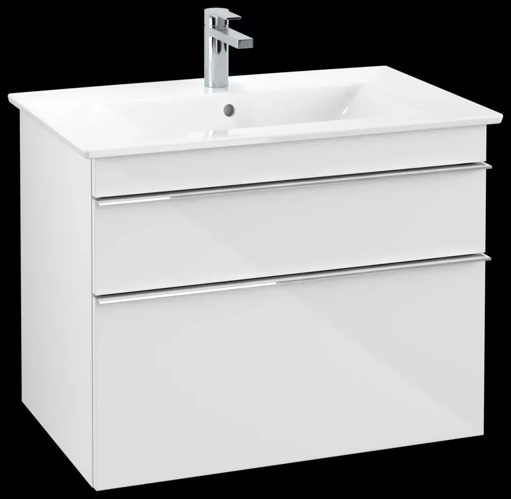 Möbelset aus Venticello Waschtisch, Unterschrank in Glossy White und Spiegel mit Beleuchtung