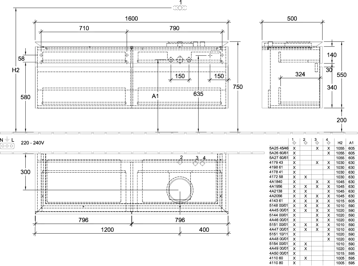 Villeroy & Boch Waschtischunterschrank „Legato“ für Schrankwaschtisch 160 × 55 × 50 cm