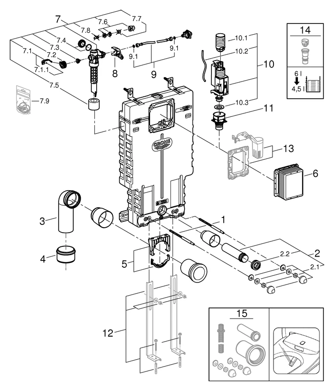 WC-Element Uniset 38643_1, Spülkasten GD 2, schalldämmendes EPS-Modul zum Ummauern, 830 x 470 x 130 mm