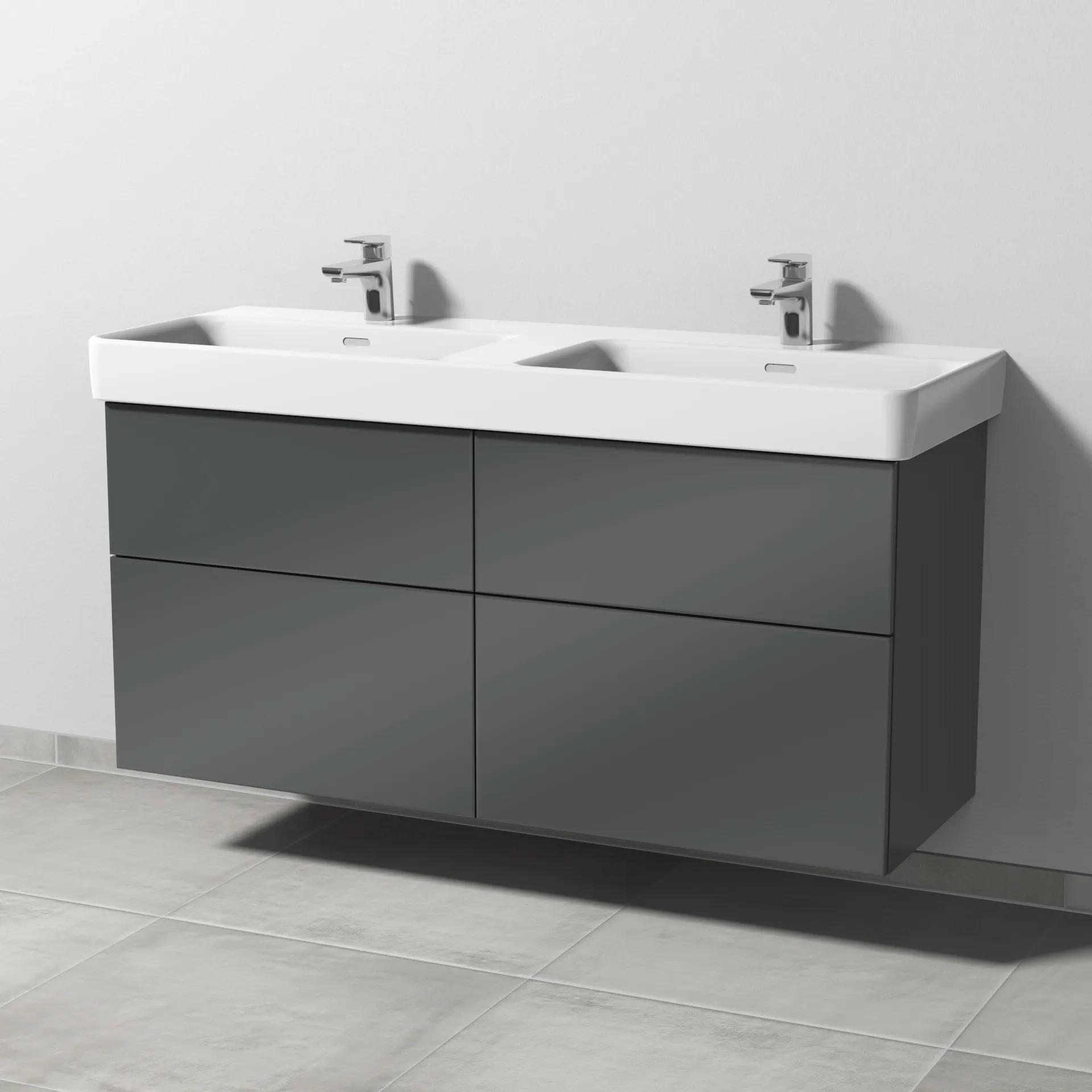 Sanipa Waschtischunterschrank „3way“ passend zu Keramik-Waschtische Pro S von Laufen 1250 × 593 × 437 mm in Anthrazit (glanz), mit Hahnlochbohrung, Becken mittig Sanipa Waschtischunterschrank „3way“ passend zu Keramik-Waschtische Pro S von Laufen 1250 × 593 × 437 mm in Anthrazit (glanz), mit Hahnlochbohrung, Becken mittig