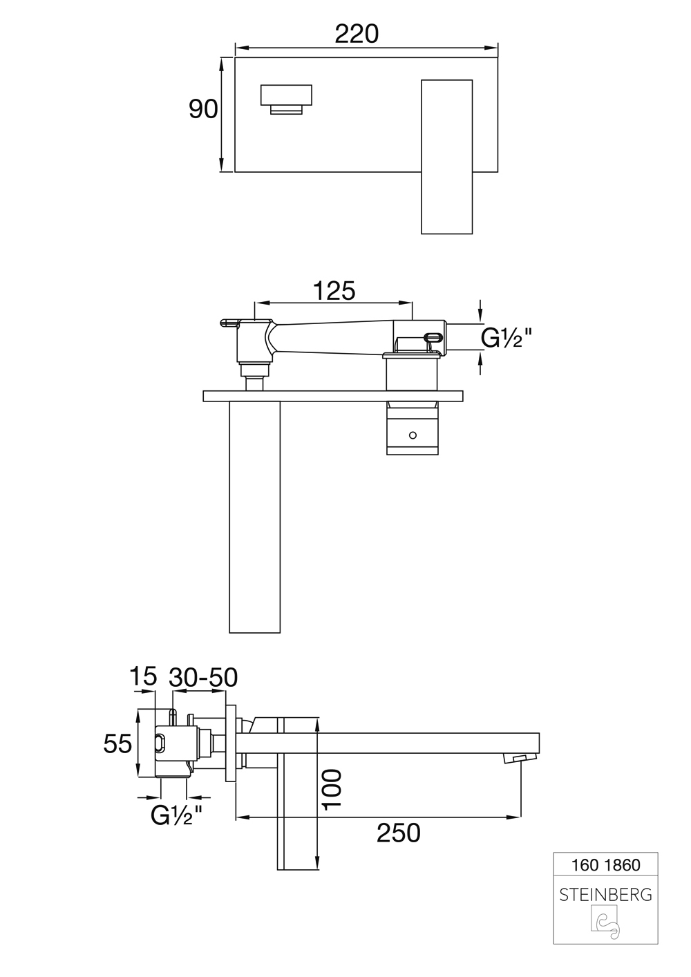 Serie 160 Waschtisch-Einhebelmischbatterie komplett für Wandmontage Ausladung: 25 cm Serie 160 Waschtisch-Einhebelmischbatterie komplett für Wandmontage Ausladung: 25 cm