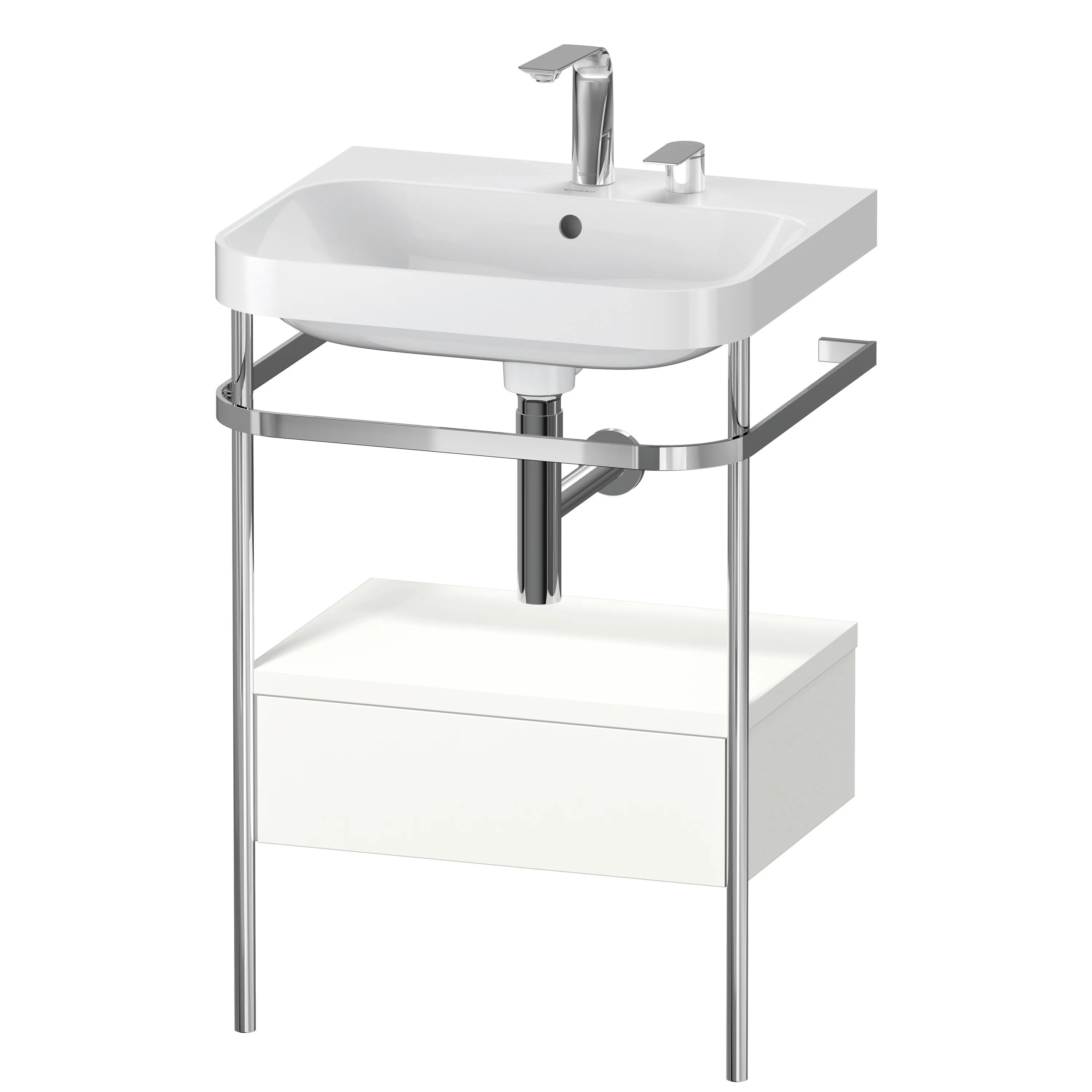 Duravit Waschtischunterschrank c-shaped Set mit Metallkonsole und Schubkasten „Happy D.2 Plus“ 57,5 × 85 × 49 cm Weiß Supermatt Duravit Waschtischunterschrank c-shaped Set mit Metallkonsole und Schubkasten „Happy D.2 Plus“ 57,5 × 85 × 49 cm Weiß Supermatt