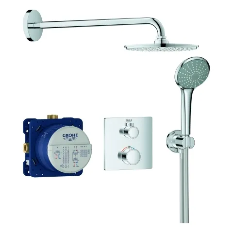 Duschsystem Unterputz Grohtherm 34734, mit Grohtherm Thermostat mit integrierter 2-Wege-Umstellung, Rainshower Cosmopolitan 210 Metall-Kopfbrause, eckige Rosette, chrom Duschsystem Unterputz Grohtherm 34734, mit Grohtherm Thermostat mit integrierter 2-Wege-Umstellung, Rainshower Cosmopolitan 210 Metall-Kopfbrause, eckige Rosette, chrom