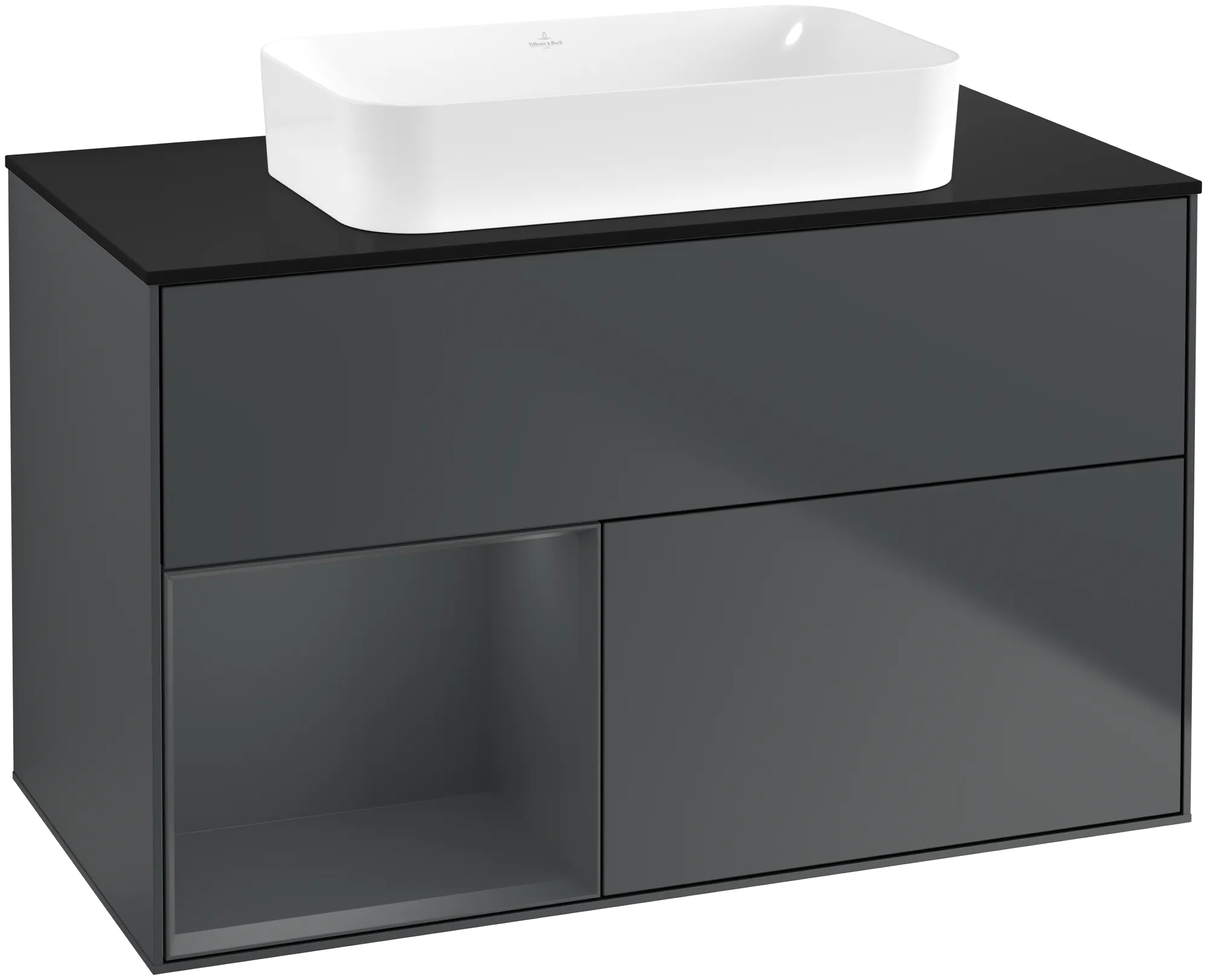 Villeroy & Boch Finion Waschbeckenunterschrank G65, 1000x603x501mm, Midnight Blue Matt Lacquer / Glass Black Matt