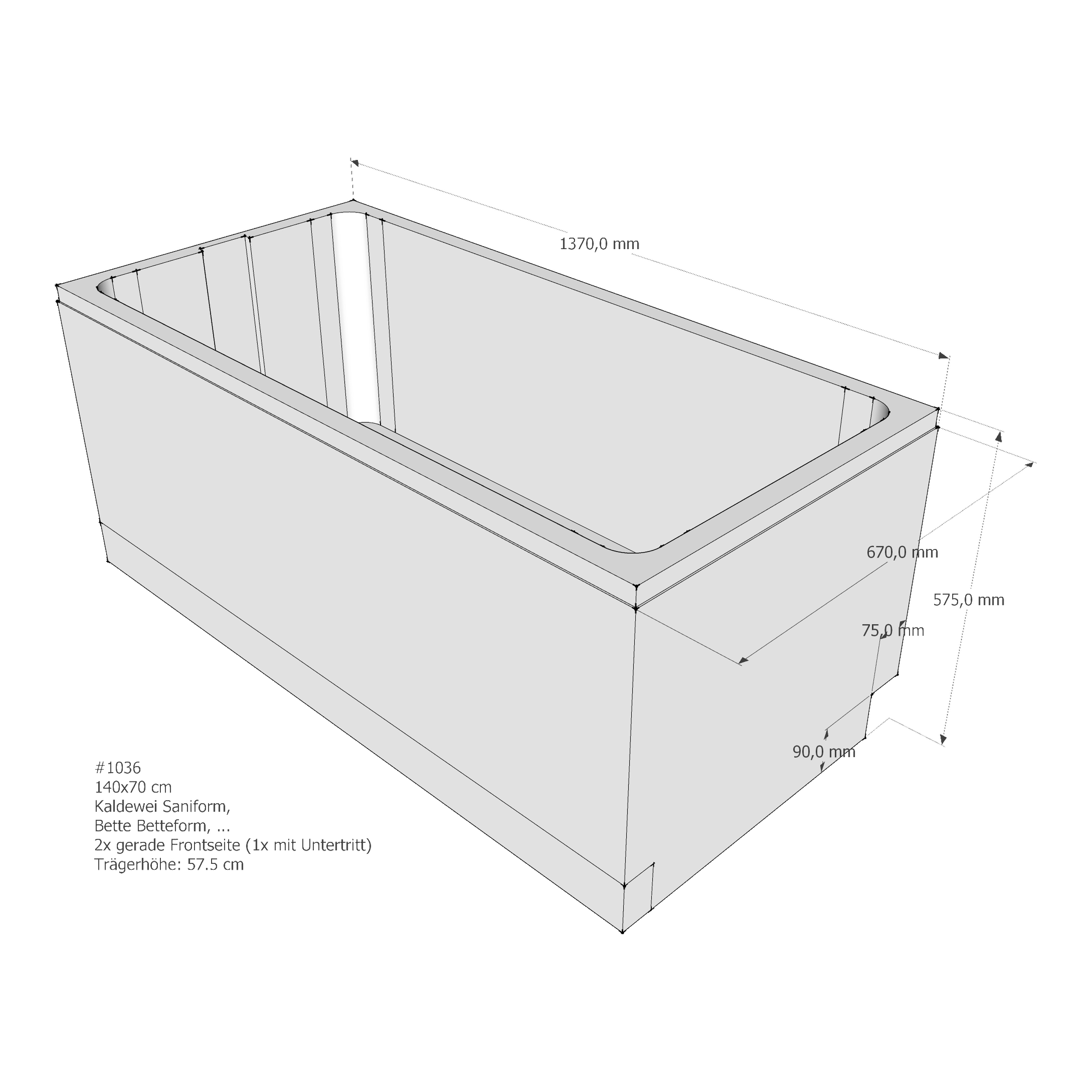 Badewannenträger für BetteForm, Kaldewei Saniform Plus 140 × 70 cm Badewannenträger für BetteForm, Kaldewei Saniform Plus 140 × 70 cm