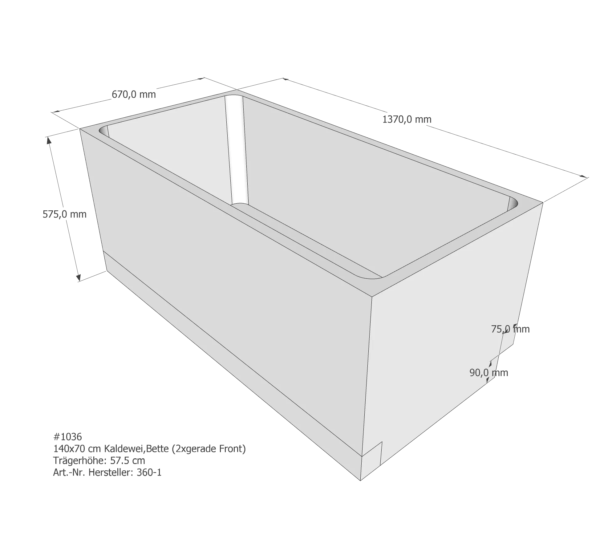 Badewannenträger für BetteForm, Kaldewei Saniform Plus 140 × 70 cm