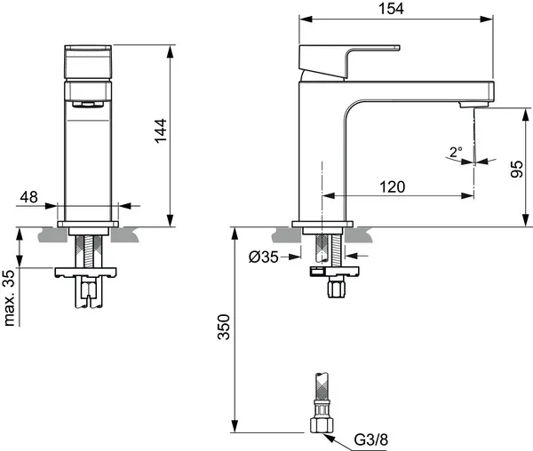 Ideal Standard Waschtischarmatur Edge, Slim, 5 l/min., ohne Ablaufgarnitur, Ausladung 120mm, Chrom Ideal Standard Waschtischarmatur Edge, Slim, 5 l/min., ohne Ablaufgarnitur, Ausladung 120mm, Chrom