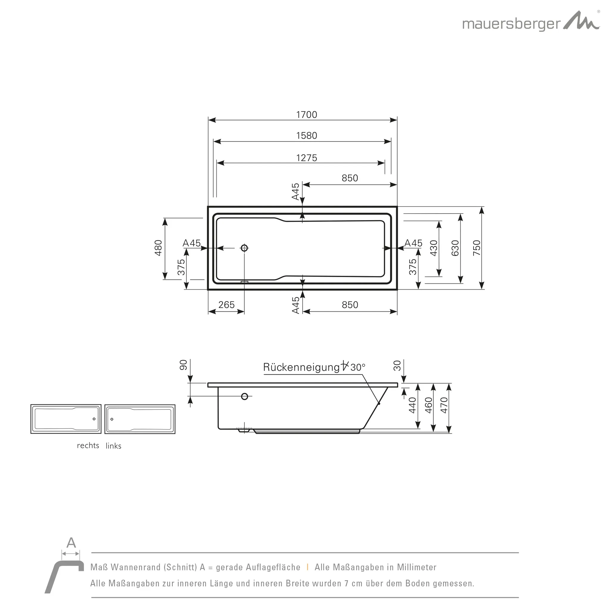 Mauersberger Acryl-Badewanne jatro 170⁄75 Mauersberger Acryl-Badewanne jatro 170⁄75