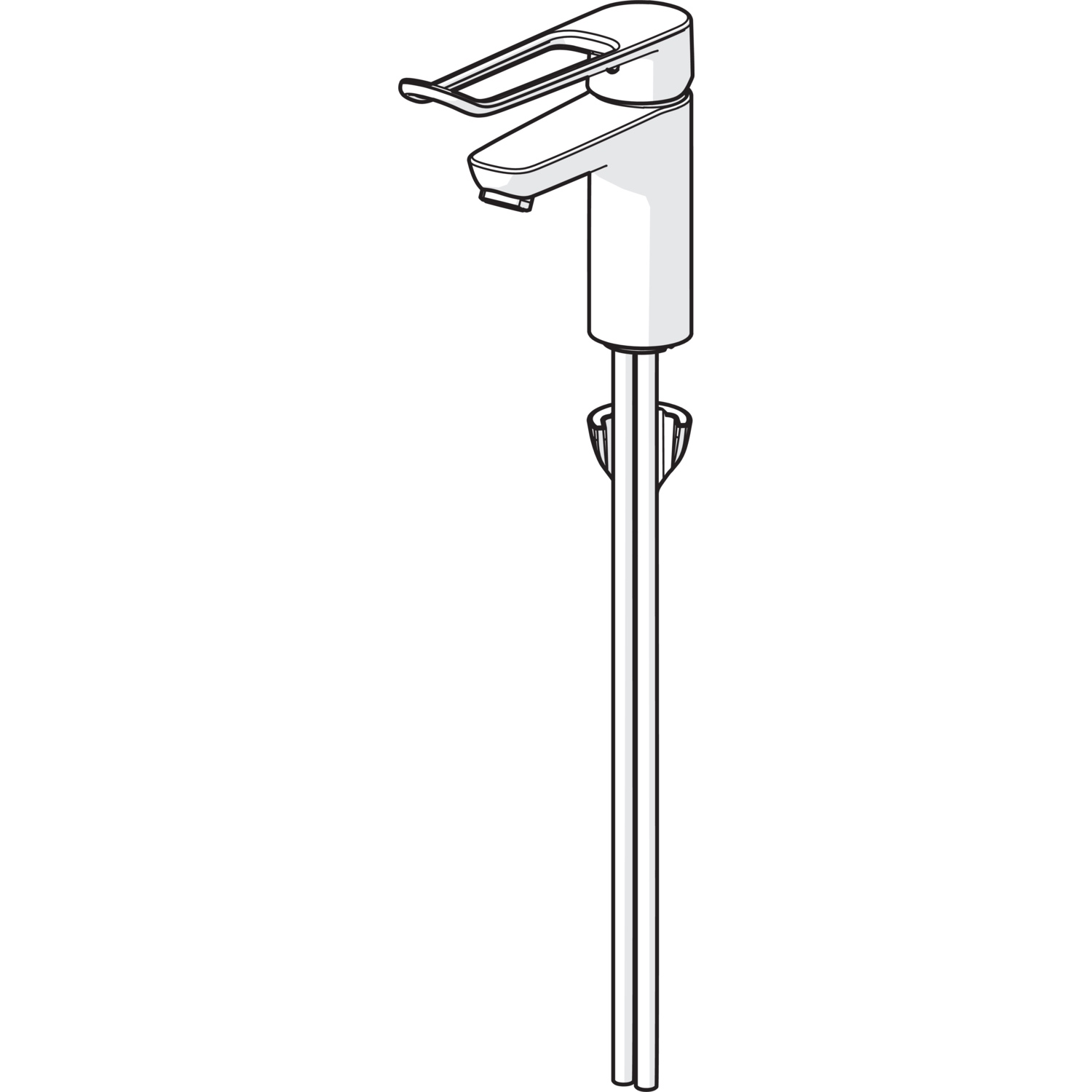 EHM Waschtischbatterie CLINICA 4502 Anschluss über Kupferrohre Bügelhebel Bedienungshebel lang Ausladung 114 mm DN 15 Chrom