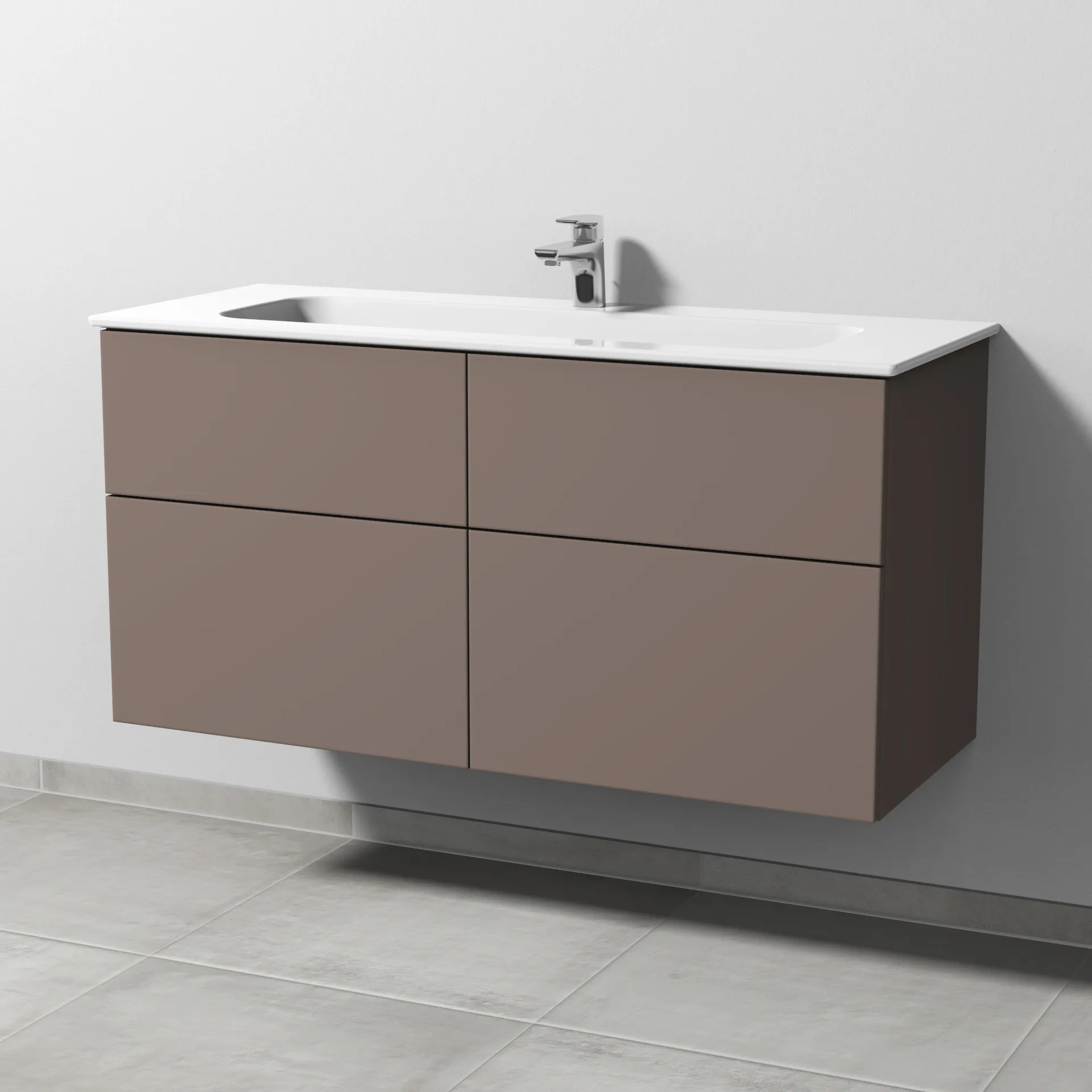 Keramik-Waschtisch-Set mit Waschtischunterschrank „3way“ 117 × 46 × 58,2 cm in Taupe (matt), mit Hahnlochbohrung, Becken mittig