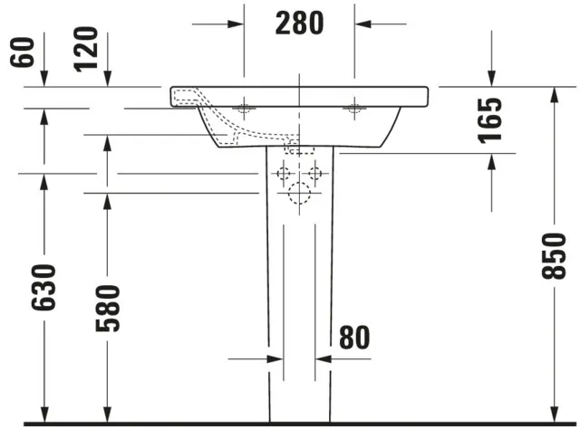 Wandwaschtisch „DuraStyle“, mit Überlauf, Hahnlochposition mittig  Wandwaschtisch „DuraStyle“, mit Überlauf, Hahnlochposition mittig