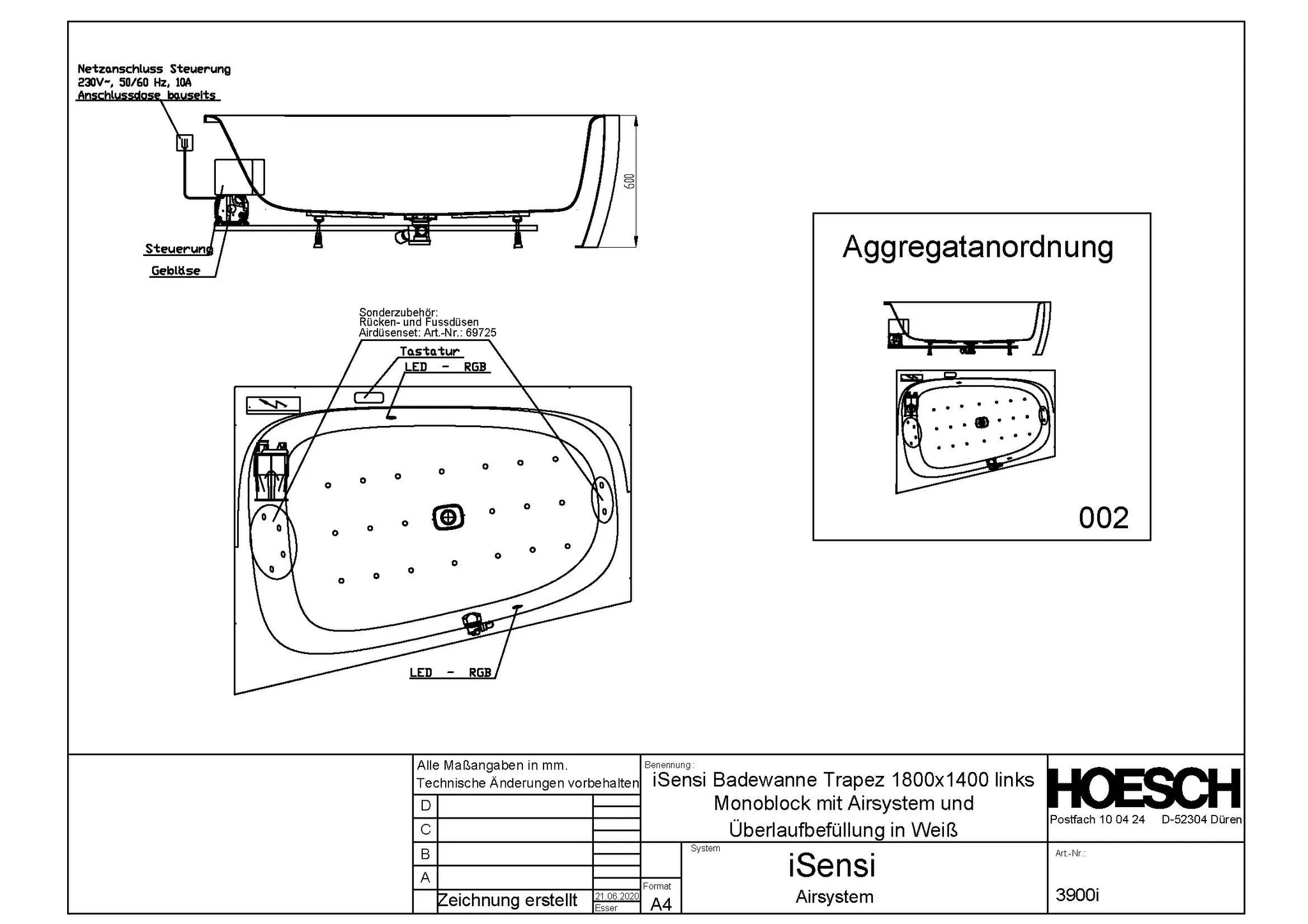 Hoesch Whirlwanne „iSensi“ Monolith mit Airsystem „iSensi“ trapez 180 × 140 cm, links in Weiß Hoesch Whirlwanne „iSensi“ Monolith mit Airsystem „iSensi“ trapez 180 × 140 cm, links in Weiß