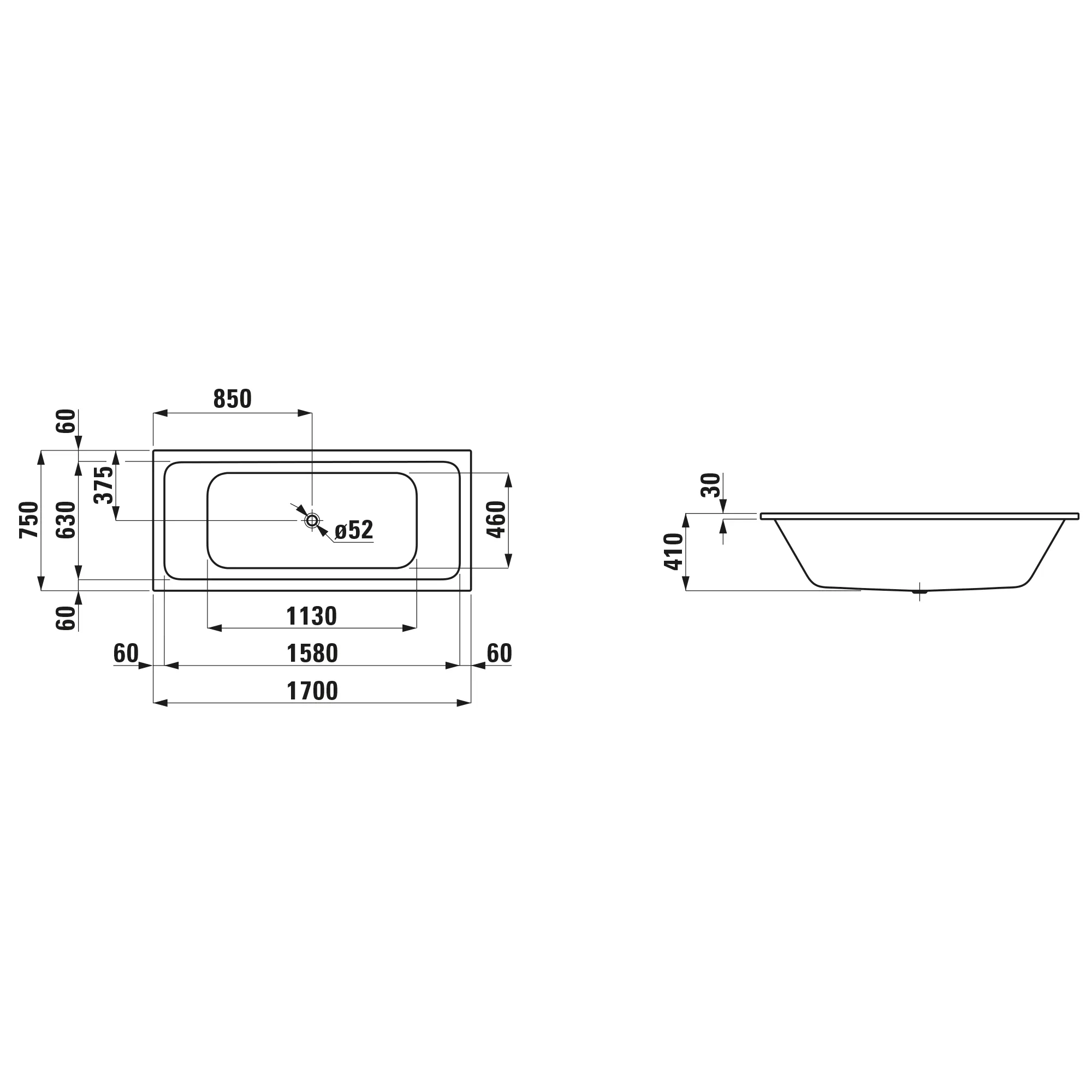 Laufen Badewanne „PRO S“ 750 mm in Weiß matt