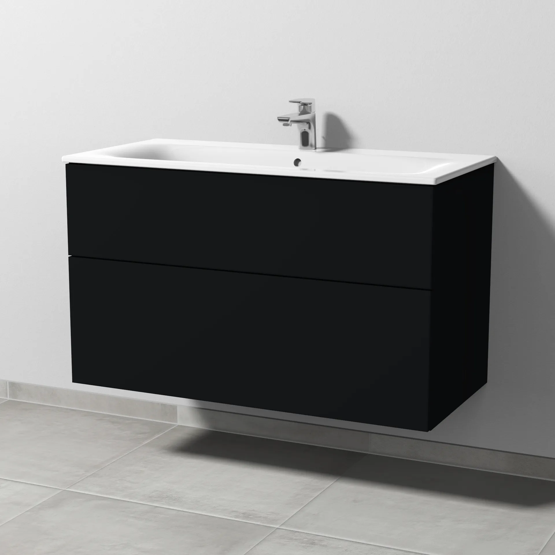 Sanipa Waschtischunterschrank „3way“ passend zu Keramik-Waschtische Renova Plan Slim von Geberit 985 × 582 × 472 mm in Schwarz (matt)