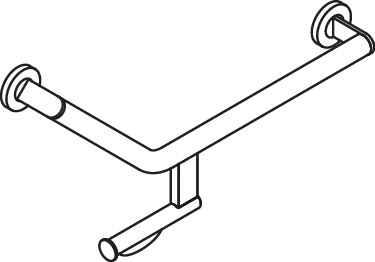 Winkelgriff mit Papierrollenhalter des Systems 900, Edelstahl, PVD, Achsmaße 620 mm und 283 mm, Winkel 135°, D: 32 mm, Ausführung rechts, in Farbe CK (messing glänzend) Winkelgriff mit Papierrollenhalter des Systems 900, Edelstahl, PVD, Achsmaße 620 mm und 283 mm, Winkel 135°, D: 32 mm, Ausführung rechts, in Farbe CK (messing glänzend)