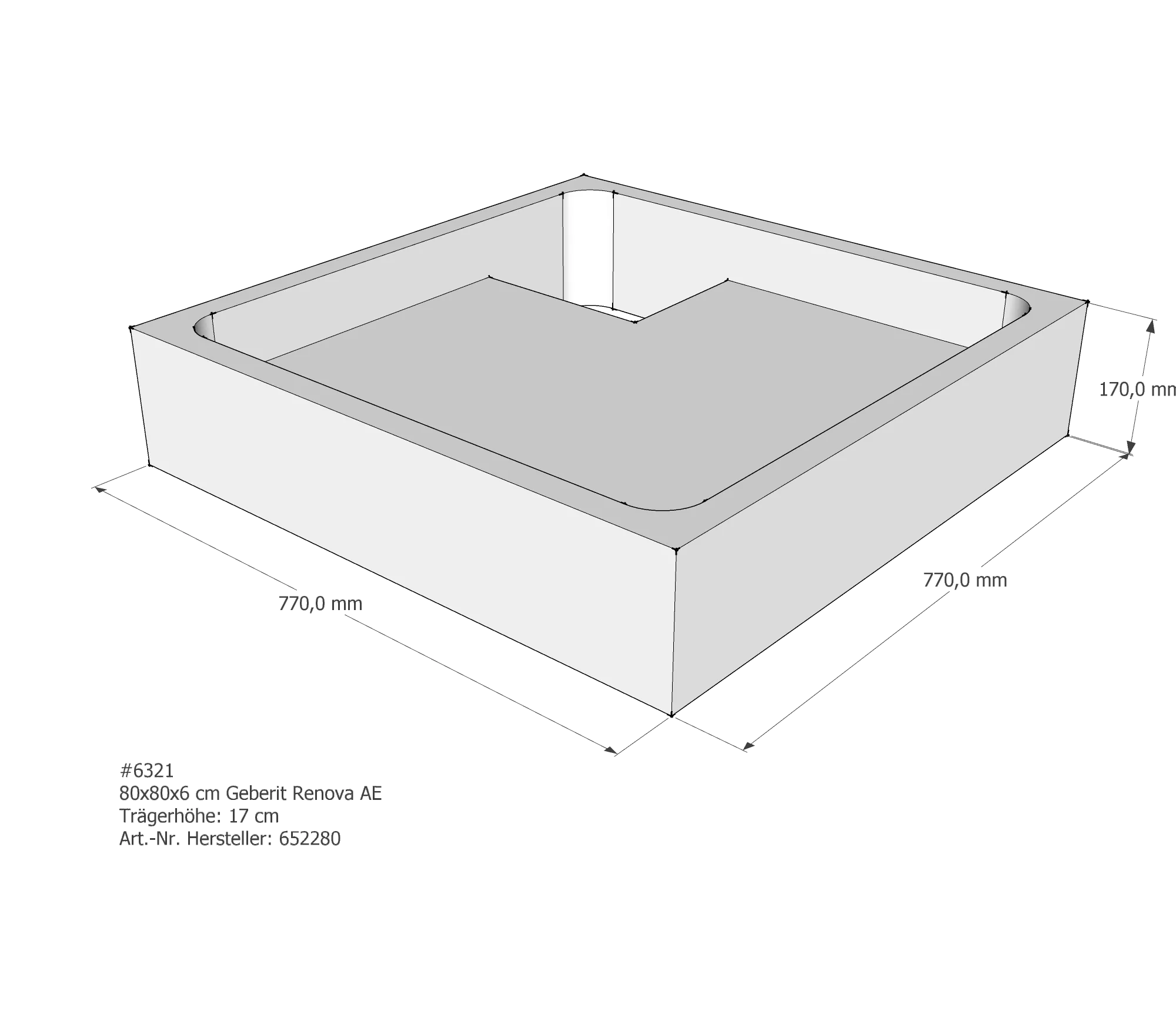 Duschwannenträger für Geberit Renova 80 × 80 × 6 cm