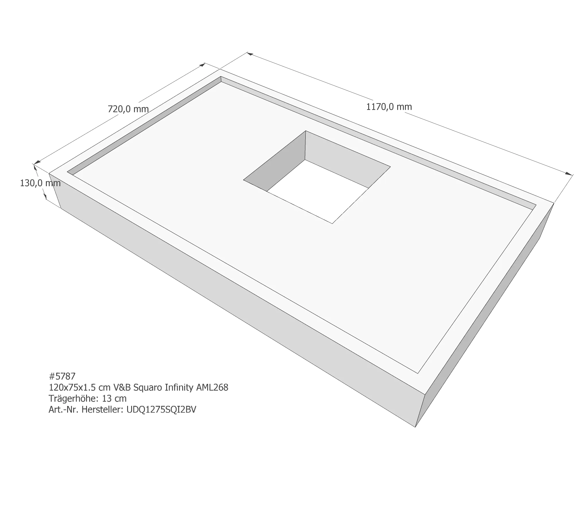 Duschwannenträger für Villeroy & Boch Squaro Infinity 120 × 75 × 1,5 cm Breite: 75 cm / Länge: 120 cm
