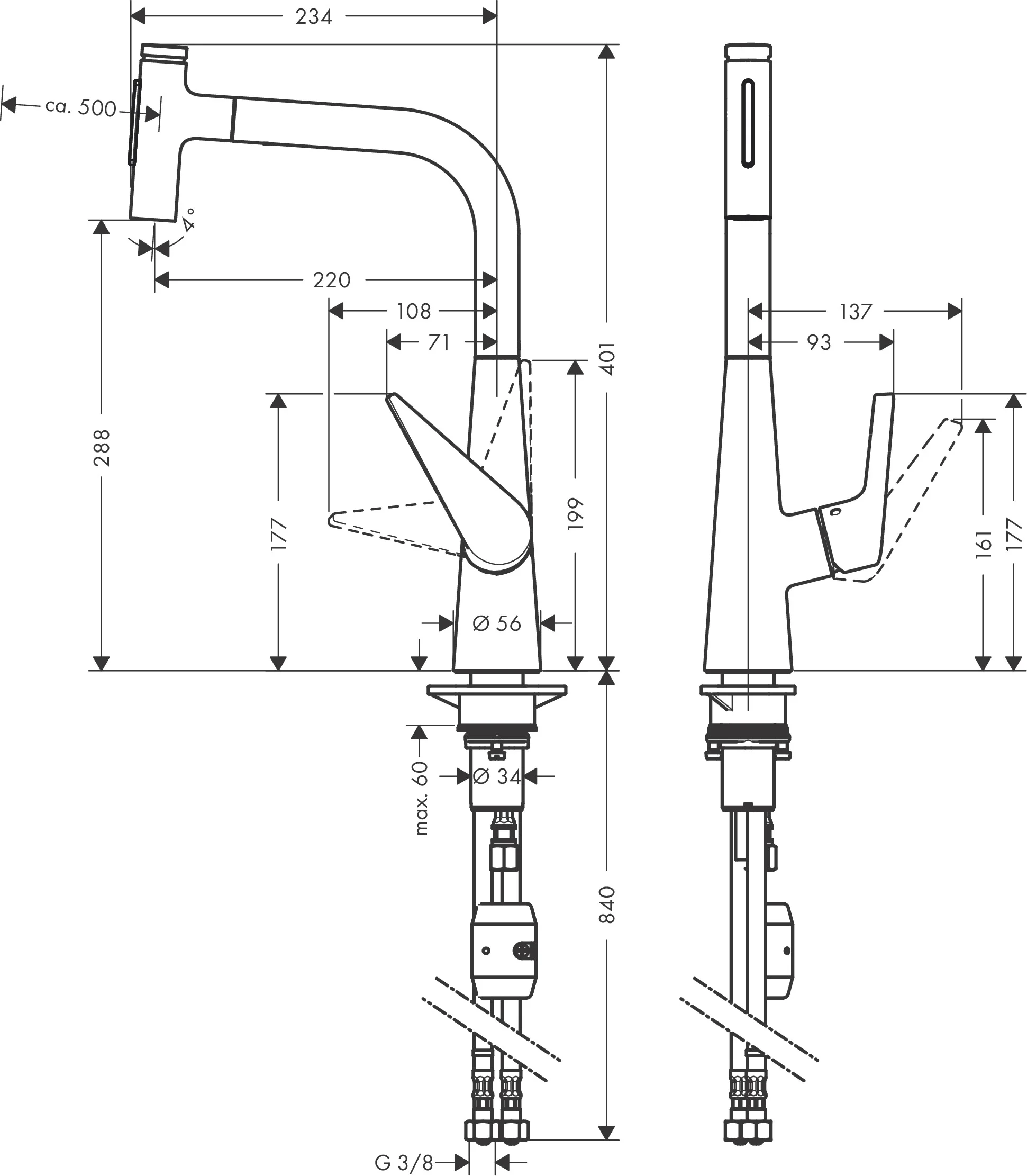 Hansgrohe Talis Select M51 Einhebel-Küchenmischer 300 mit Ausziehbrause 2jet in Chrom, Schwenkbereich einstellbar auf 110° oder 150°, maximale Durchflussmenge 8 l/min