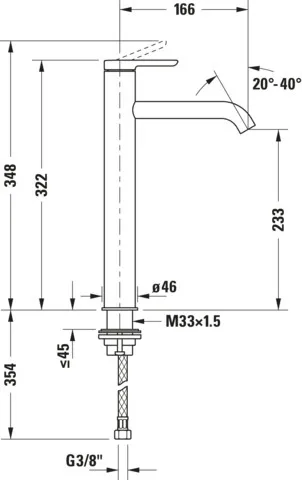 C.1 Einhebel-Waschtischmischer XL Höhe 322 Ausladung 166 mm