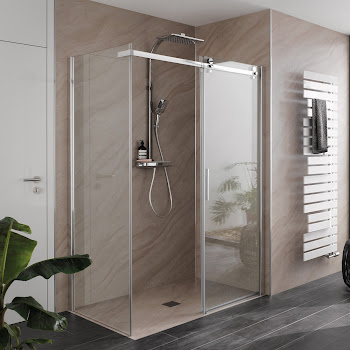 HSK teilgerahmte Duschabtrennung Schiebetür 2-teilig mit Seitenwand „Premium Softcube“ Glas Mattierung mittig (65 cm), H: 2000 mm HSK teilgerahmte Duschabtrennung Schiebetür 2-teilig mit Seitenwand „Premium Softcube“ Glas Mattierung mittig (65 cm), H: 2000 mm