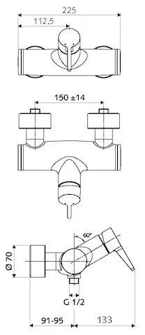 Aufputz-Duscharmatur VITUS VD-EH-M / u, Mischwasser, Einhebel-Aufputz-Duscharmatur, Ventil zur Durchführung einer manuellen thermischen Desinfektion (gemäß DVGW Arbeitsblatt W 551), 2x DN 15 G 1/2 AG, DN 15 G 1/2 AG (unten), chrom