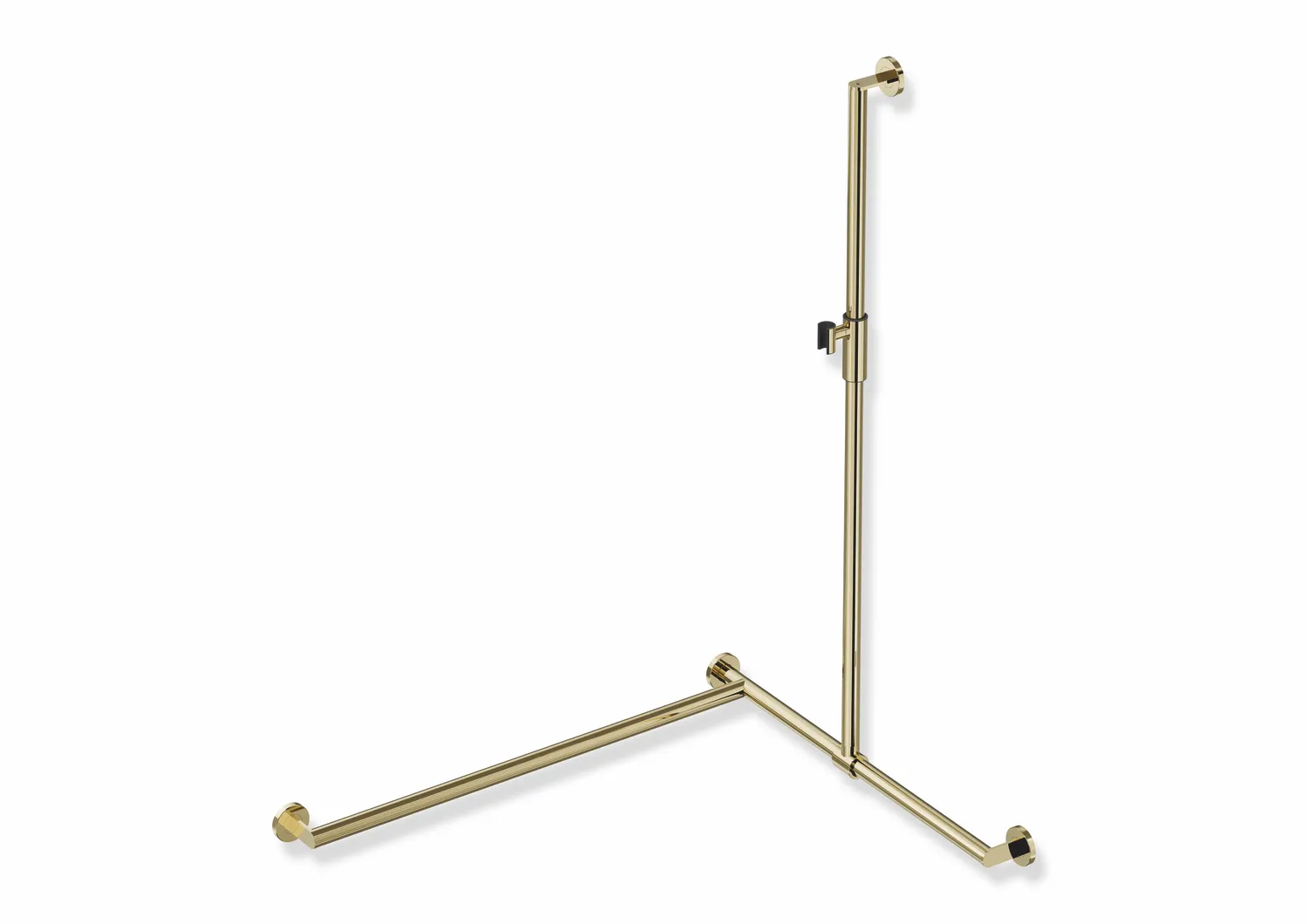 Duschhandlauf mit verschiebbarer Brausehalterstange, Edelstahl, PVD, mit magnetischem Brausehalter, senkrechte Länge 1250 mm, waagerechte Längen 765 mm und 965 mm, D: 32 mm, Ausführung links, in Farbe CK (Messing glänzend) Duschhandlauf mit verschiebbarer Brausehalterstange, Edelstahl, PVD, mit magnetischem Brausehalter, senkrechte Länge 1250 mm, waagerechte Längen 765 mm und 965 mm, D: 32 mm, Ausführung links, in Farbe CK (Messing glänzend)