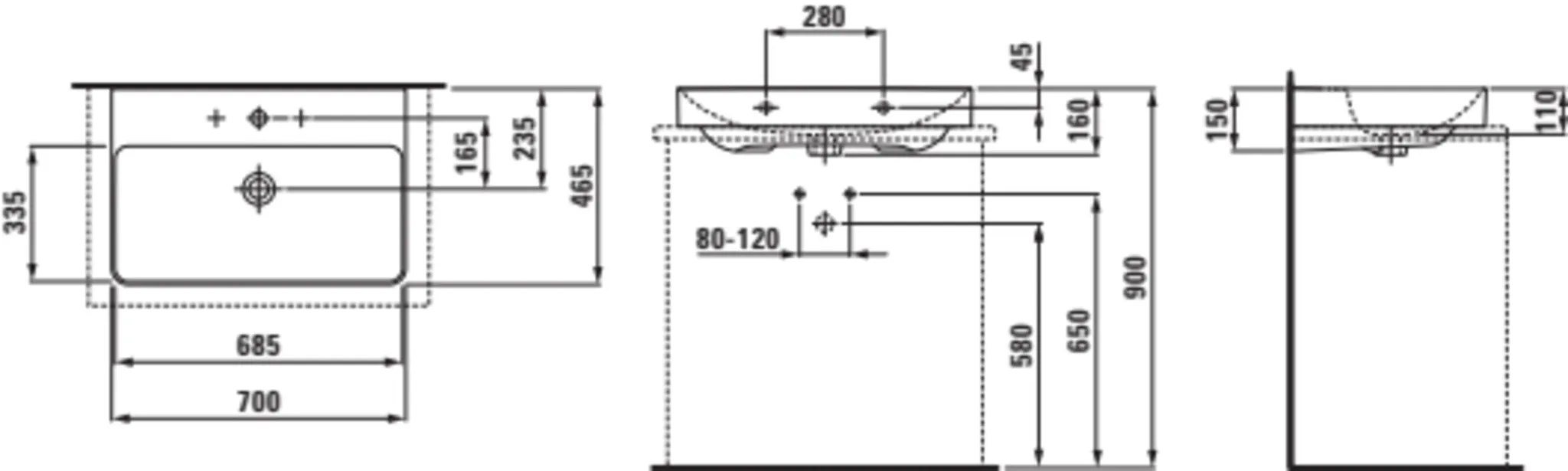 PRO X Aufsatz-Waschtisch 816865 1HL m. mÜL, 700x465, weiß PRO X Aufsatz-Waschtisch 816865 1HL m. mÜL, 700x465, weiß