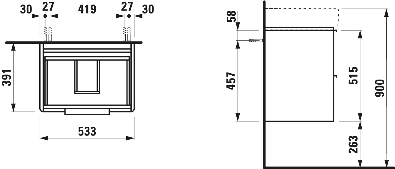 Waschtischunterbau BASE für VAL 391x533x515 2 Schubladen mit Griff aluminium eloxiert für Waschtisch H810282 weiß matt Waschtischunterbau BASE für VAL 391x533x515 2 Schubladen mit Griff aluminium eloxiert für Waschtisch H810282 weiß matt