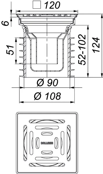 Bodenablauf Pronto, DN 100, 120 x 120 mm