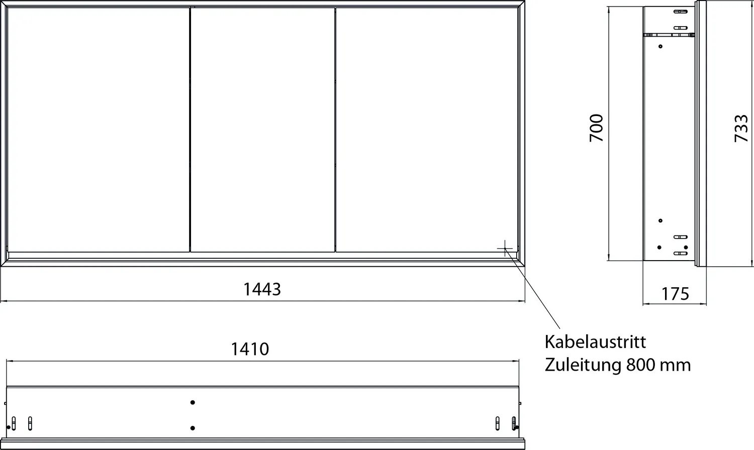 LED-Lichtspiegelschrank Loft Unterputz, 1400 mm, 3-türig schwarz LED-Lichtspiegelschrank Loft Unterputz, 1400 mm, 3-türig schwarz