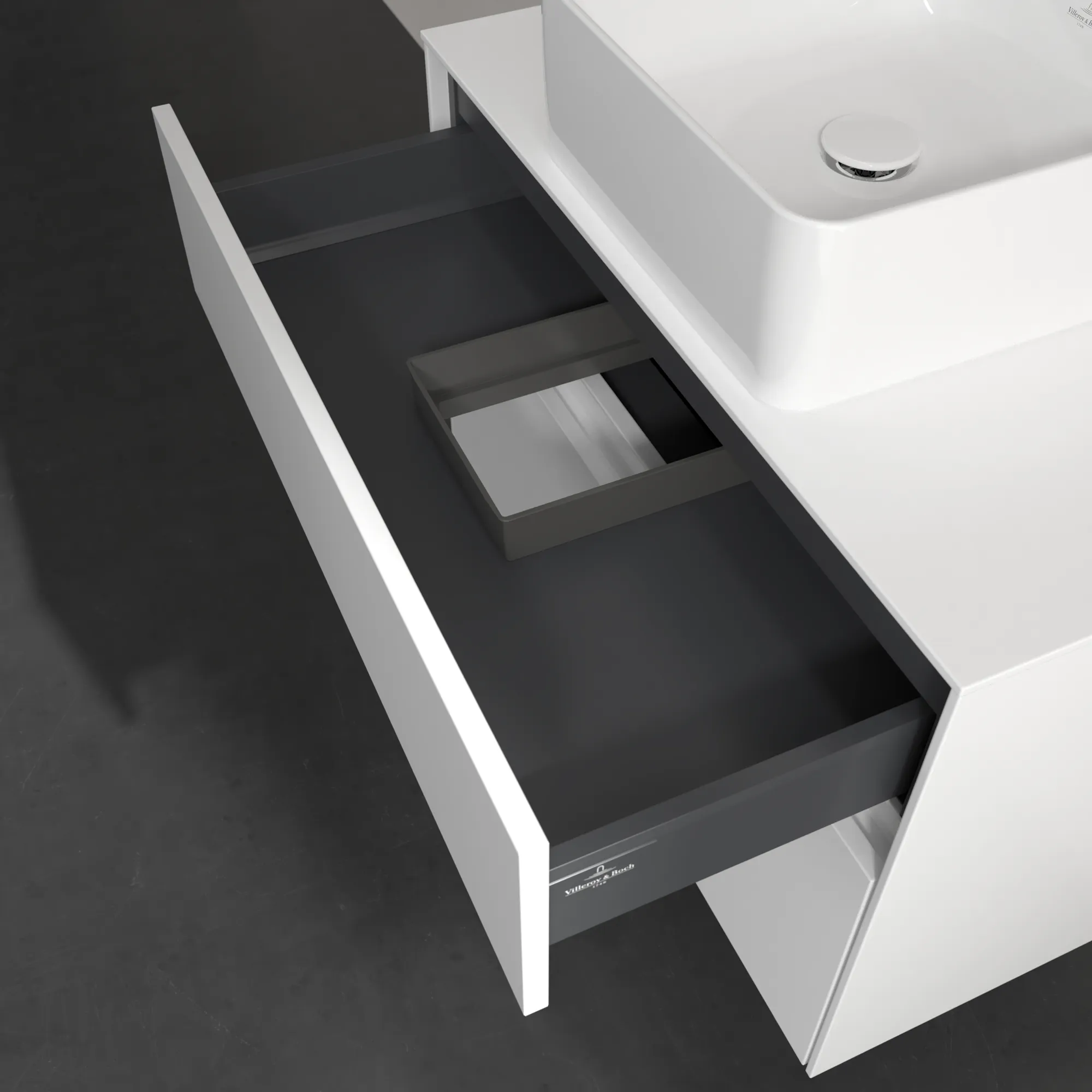 Villeroy & Boch Waschbeckenunterschrank Collaro C03700, Eckig White Matt, 800x548x500mm, mit SoftClosing, Hahnlochbohrung werkseitig vorgebohrt