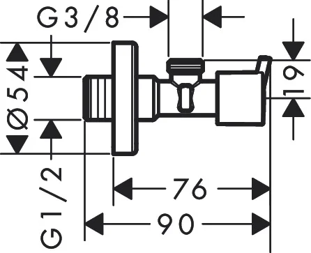 Hansgrohe Eckventil S-Design chrom, G 1/2 Eingang, G 3/8 Abgang, Geräuschgruppe I, Durchflussklasse A