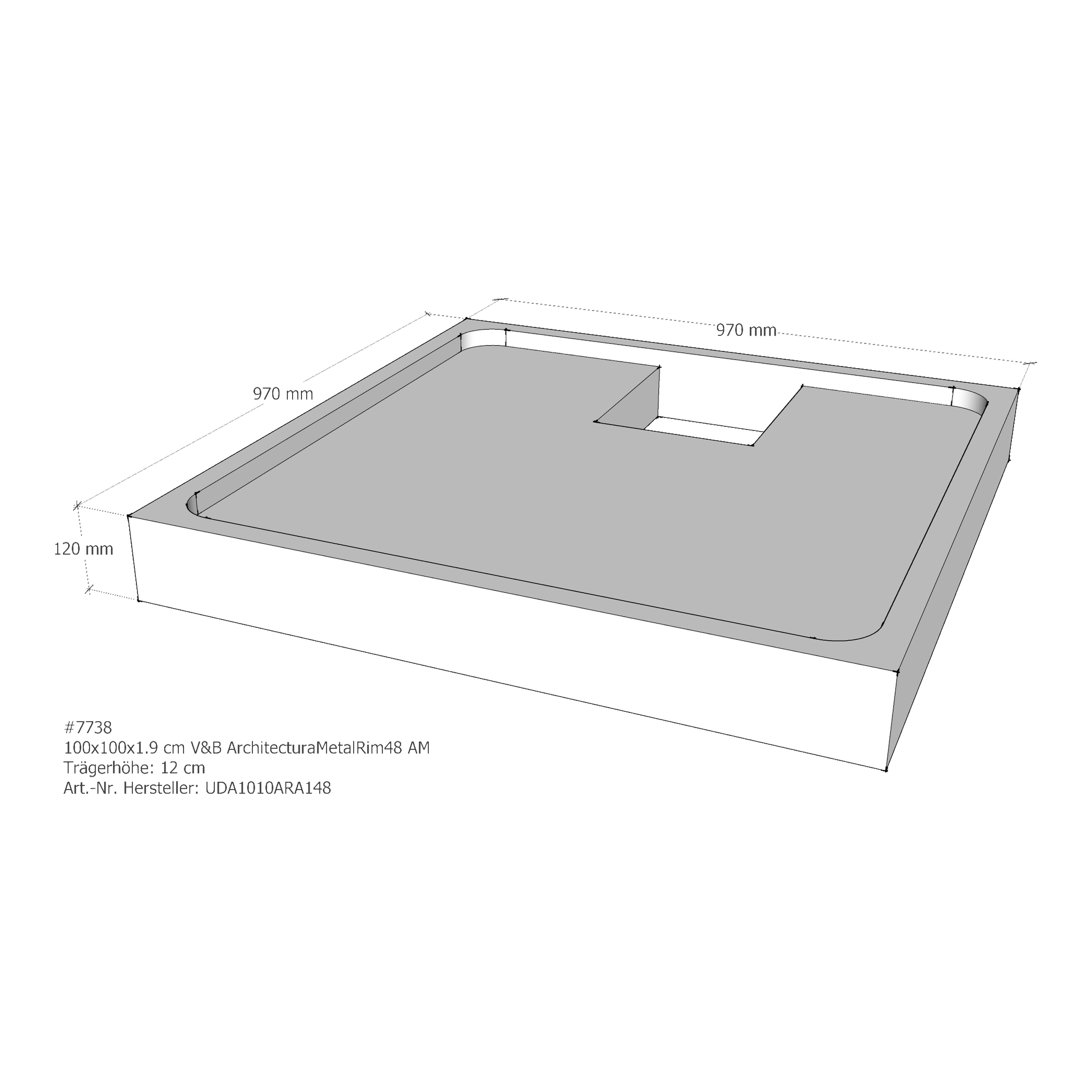 Duschwannenträger für Villeroy & Boch ArchitecturaMetalRim48 100 × 100 × 1,9 cm