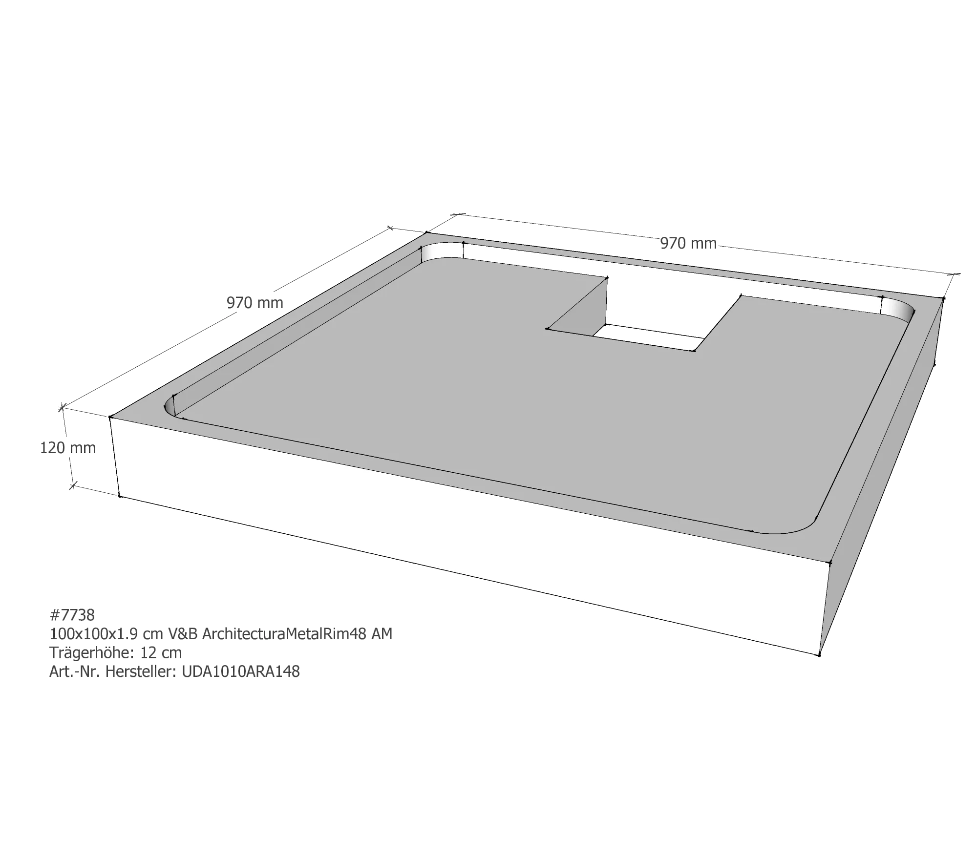 Duschwannenträger passend für Villeroy & Boch Architectura MetalRim 100 × 100 × 1,9 cm