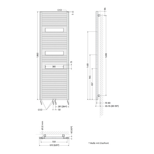 Design-Heizkörper „Atelier Highline“ 61 × 186 cm in Weiß