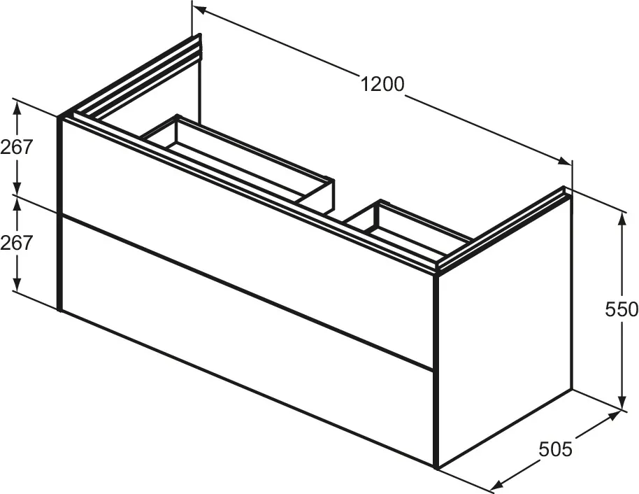 Ideal Standard Waschtischunterschrank „Conca“ 120 × 55,5 × 50,5 cm Eiche geflammt Furnier