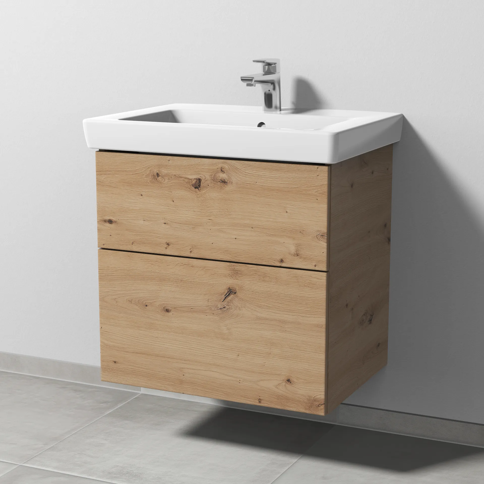 Sanipa Waschtischunterschrank „3way“ passend zu Keramik-Waschtische Subway 2.0 von Villeroy & Boch 600 × 593 × 447 mm in Eiche Natural-Touch, Becken