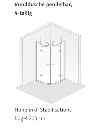 HSK teilgerahmte Runddusche pendelbar „Premium Softcube“ in Glas Klar hell, H: 2000 mm