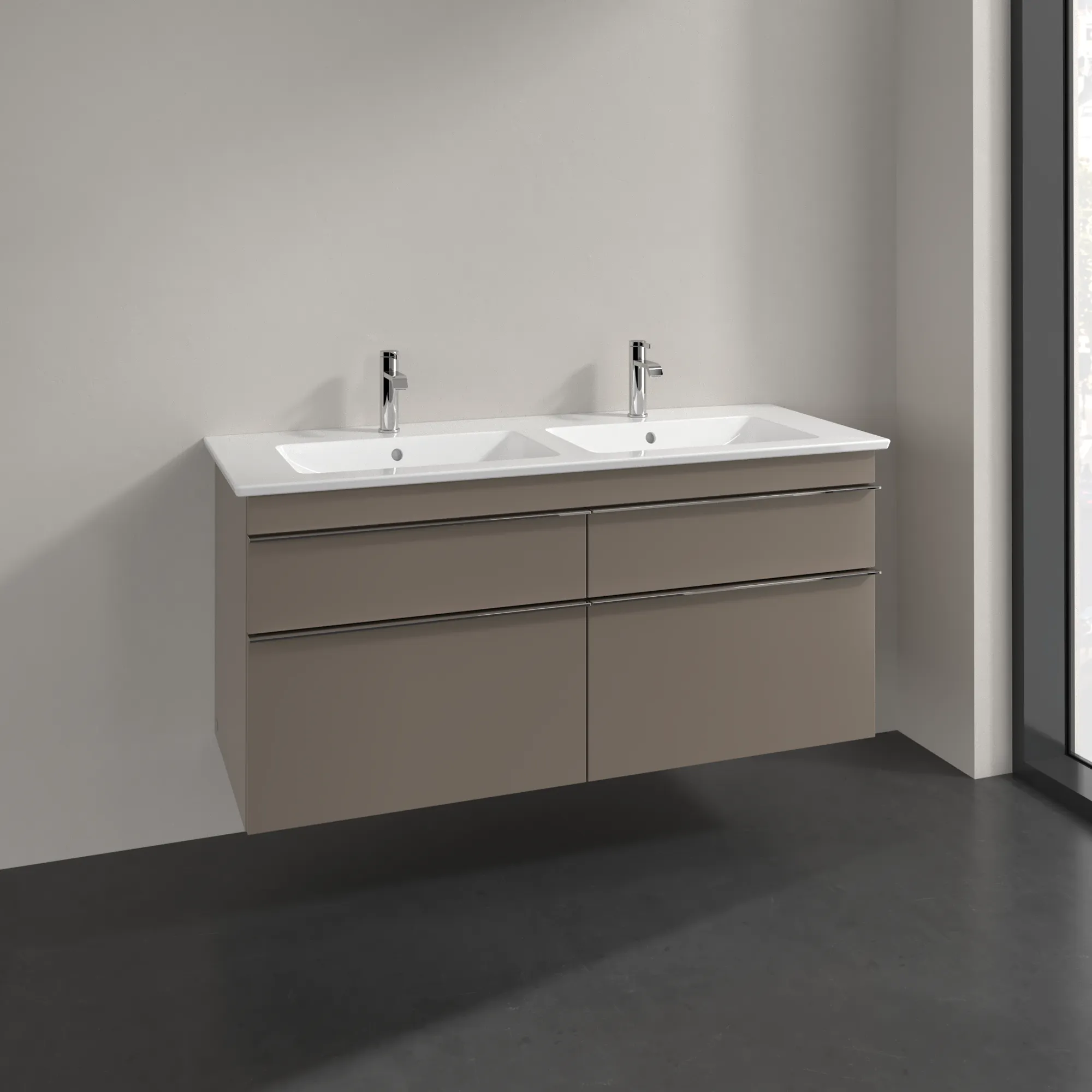 Villeroy & Boch Waschtischunterschrank „Venticello“ für Schrank-Doppelwaschtisch 1253 × 590 × 502 mm Taupe, für links und rechts