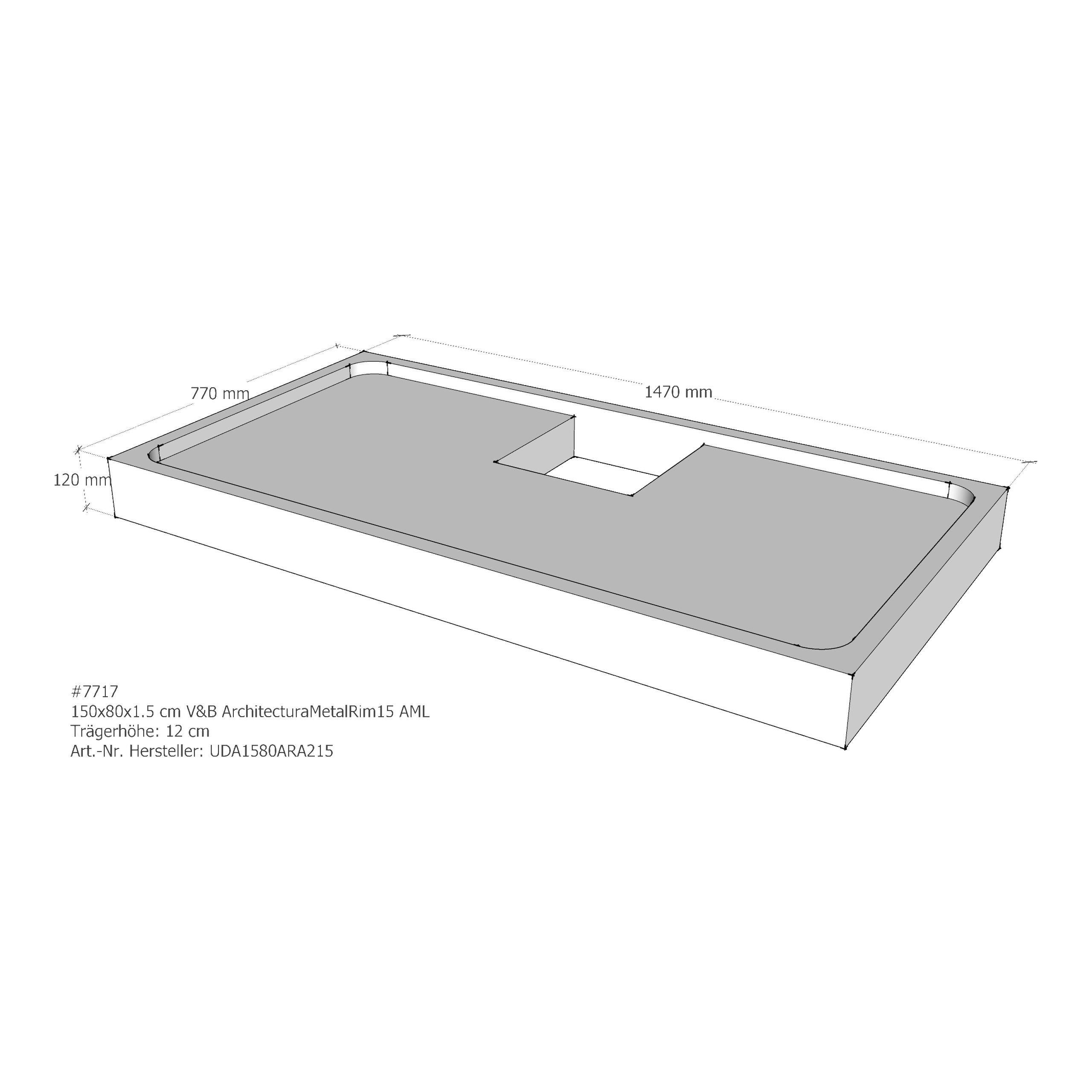 Duschwannenträger für Villeroy & Boch Architectura MetalRim 150 × 80 × 1,5 cm